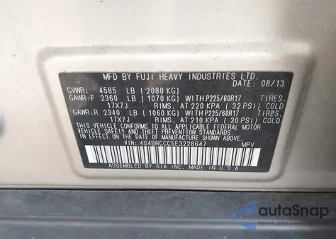 2014 Subaru Outback 2.5I Premium from USA, damaged, VIN 4S4BRCCC5E3228647